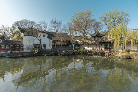 Architecture, buildings and landscapes of Suzhou Humble Administrator's Garden, the most famous Chinese classic garden in Suzhou, Chinaのeditorial素材
