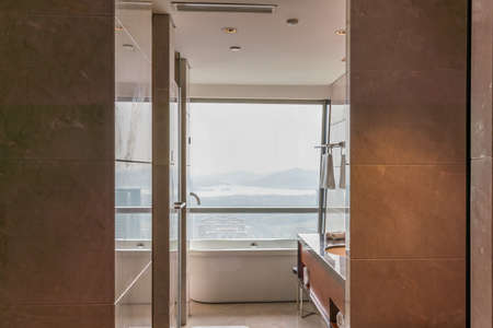 Modern luxury hotel bathroom and bathtubのeditorial素材