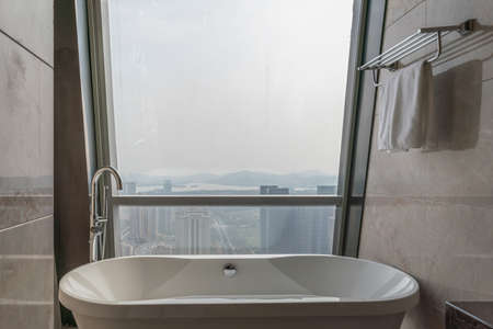 Modern luxury hotel bathroom and bathtubのeditorial素材