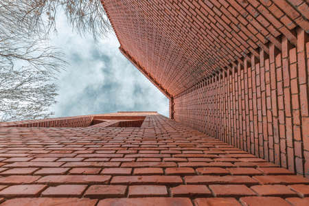 Traditional red brick wall backgroundの写真素材