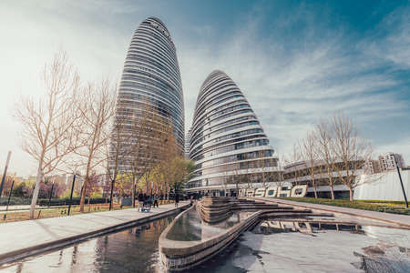 Modern office building of Wangjing SOHO in Beijingのeditorial素材