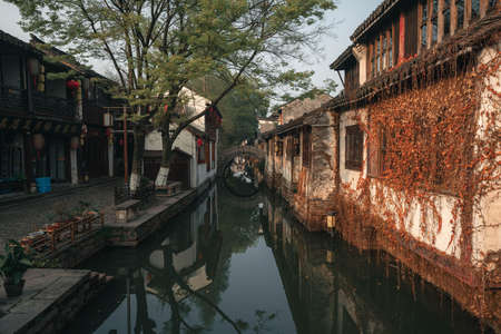 Early morning landscape of Zhouzhuang, an ancient water town in the south of Chinaのeditorial素材