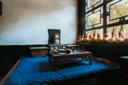Indoors view of China Escort Agency Museum in Pingyao old town in Shanxi Province of Chinaのeditorial素材