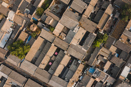 Aerial View of Pingyao Ancient City, A Traditional Chinese Old City in Shanxiの写真素材