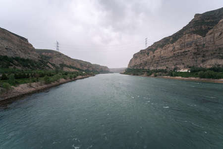 Yellow River Source Scenery in a rainy day, Laoniu Bay in Pianguan, Shanxi Chinaの写真素材