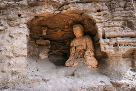 Buddhist Caves and Sculptures in Yungang Grottoes, Shanxi, Chinaのeditorial素材