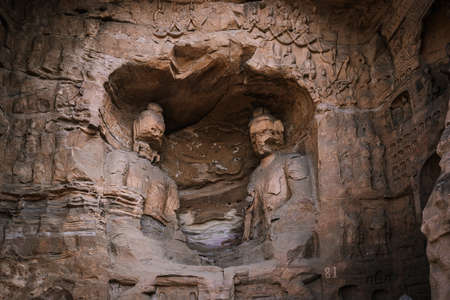 Buddhist Caves and Sculptures in Yungang Grottoes, Shanxi, Chinaのeditorial素材