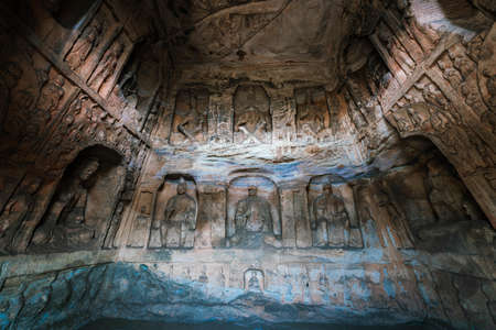 Buddhist Caves and Sculptures in Yungang Grottoes, Shanxi, Chinaのeditorial素材