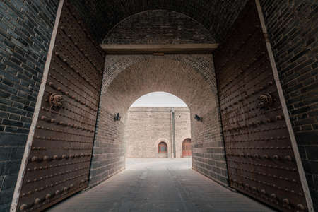 Shanxi Datong cityscapes, Datong old city wall at sunsetのeditorial素材
