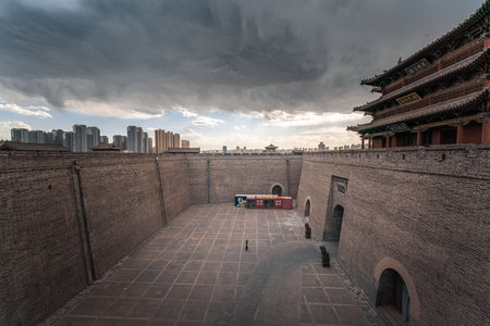Shanxi Datong cityscapes, Datong old city wall at sunset