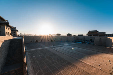Shanxi Datong cityscapes, Datong old city wall at sunset