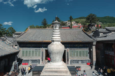 Nanshan Temple in Wutai Mountain at dusk, Shanxi Province, Chinaのeditorial素材