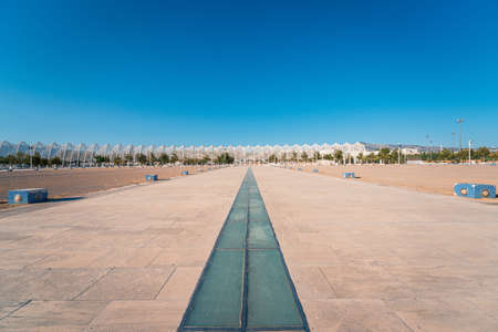 Buildings and architecture at the Athens Olympic Stadium at duskのeditorial素材