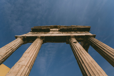 Landscapes and columns of the old ruins in Ancient Roman Agora in Athensのeditorial素材