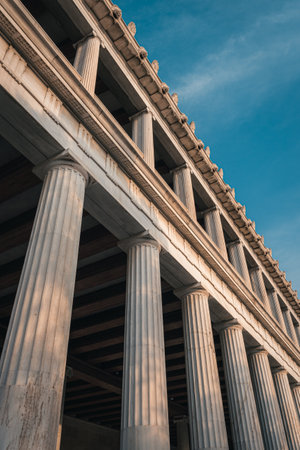 The column and statues at Stoa of Attalos, in Ancient Agora of Athensのeditorial素材