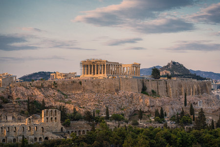 Overlooking the Acropolis at sunsetのeditorial素材