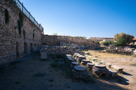 Old ruins in Hadrian's Library in Athens, Greeceのeditorial素材