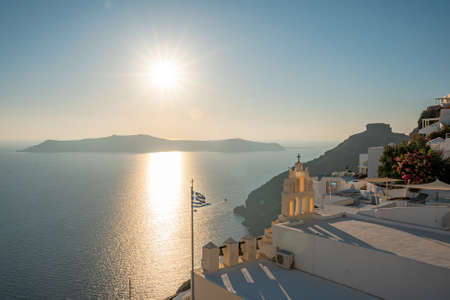 Landscapes of the village Fira with white houses in Santorini Island in Greeceのeditorial素材