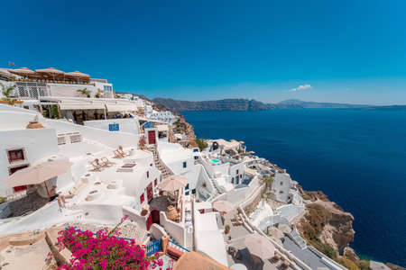 Landscapes and the architectural buildings in the village of Oia in Santorini Island in Greeceのeditorial素材
