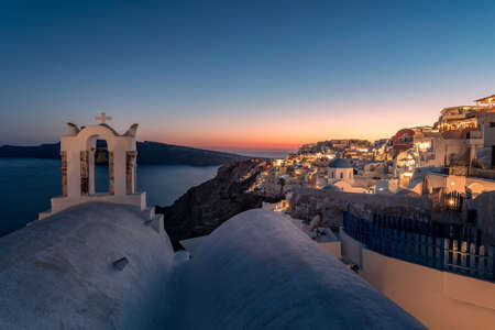 Sunset landscapes of the village Oia in Santorini Island in Greeceのeditorial素材