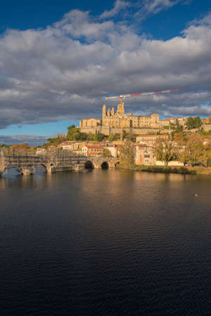 Old French town skyline and Saint-Nazaire Cathedral in Beziers, Franceのeditorial素材