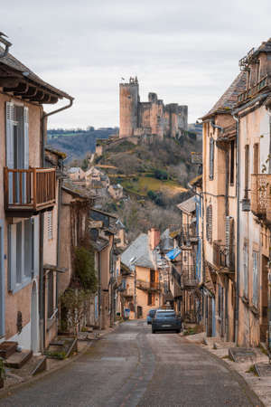 Street view of ChÃ¢teau de Najac (Castle of Najac) and Najac village in France