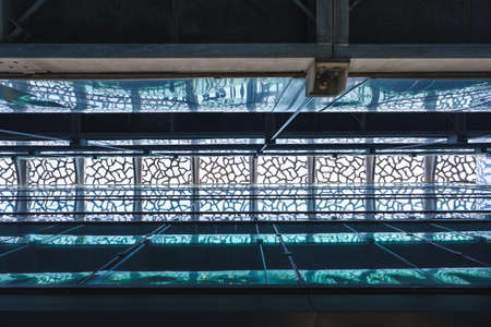 View of the interior corridor and roof terrace inside the the Mucem museum (Museum of European and Mediterranean Civlisations) in Marseille, Franceのeditorial素材