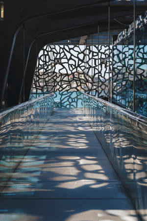 View of the interior corridor and roof terrace inside the the Mucem museum (Museum of European and...