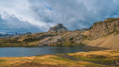 Natural landscapes of the lake, forest and mountains in the French Pyrenees