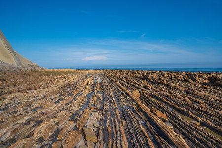 Flysch geological coastline, Flysch formations in Zumaya in the Basque Country, Spainの写真素材
