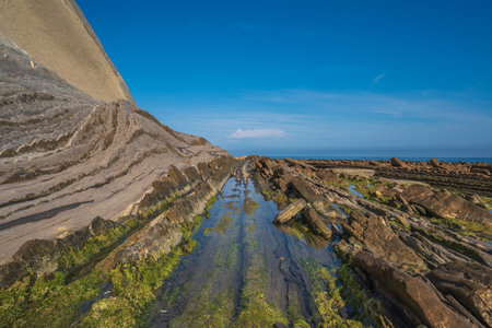 Flysch geological coastline, Flysch formations in Zumaya in the Basque Country, Spainの写真素材