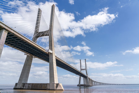Vasco da Gama bridge in Lisbon, Portugalの写真素材