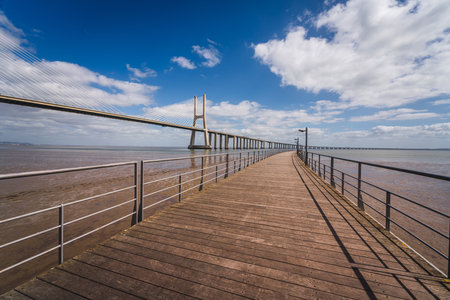 Vasco da Gama bridge in Lisbon, Portugalの写真素材