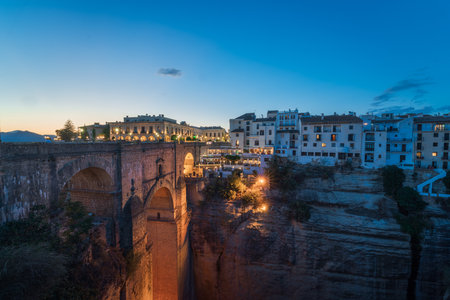 Landscapes of the Puente Nuevo and cliffs in Ronda, Spainの写真素材