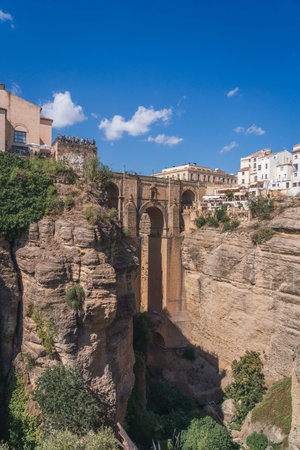 Landscapes of the Puente Nuevo and cliffs in Ronda, Spainの写真素材