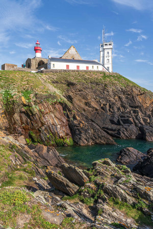 Saint-Mathieu Lighthouse on Pointe Saint-Mathieu in Plougonvelin, around Brest, Franceの写真素材