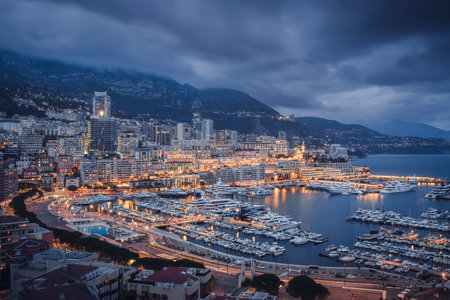 Monaco Harbor and City Skyline at Dusk