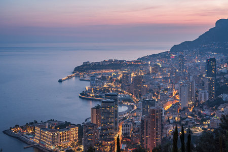Monaco city skyline at dusk night sceneの写真素材