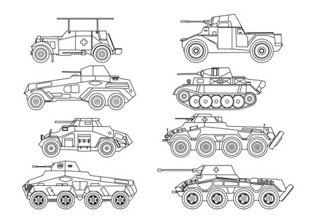 Tank world war icon line art black white outline vector illustrationのイラスト素材