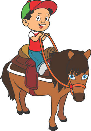 Boy riding a horse vector cartoon illustrationのイラスト素材