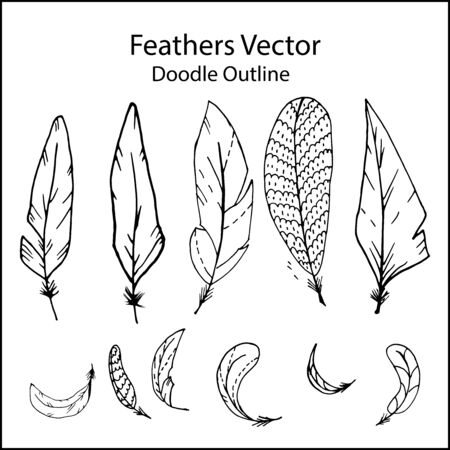 doodles vector feathers outline hand drawのイラスト素材