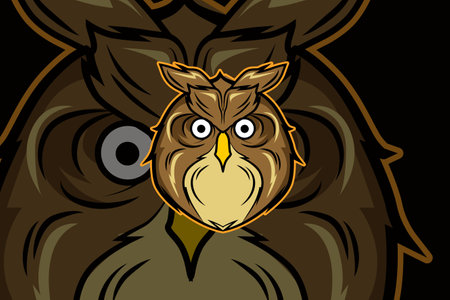 Brown owl head e sport logo vectorのイラスト素材