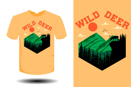 wild deer mockup retro vintage designのイラスト素材