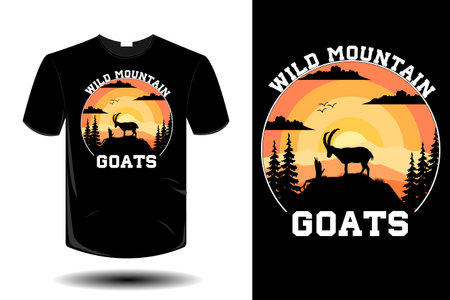 wild mountain goats mockup retro vintage designのイラスト素材