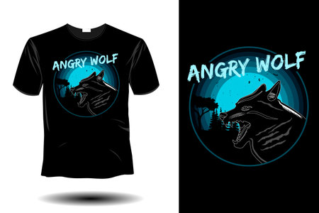 angry wolf mockup retro vintage designのイラスト素材