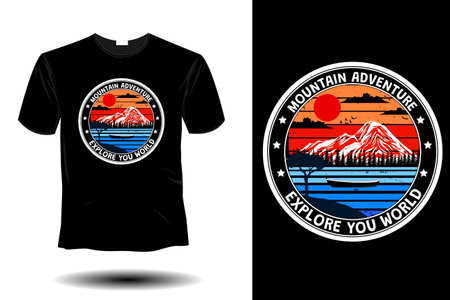 mountain adventure explore you world mockup retro vintage designのイラスト素材