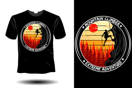 mountain climber extreme adventure mockup retro vintage designのイラスト素材