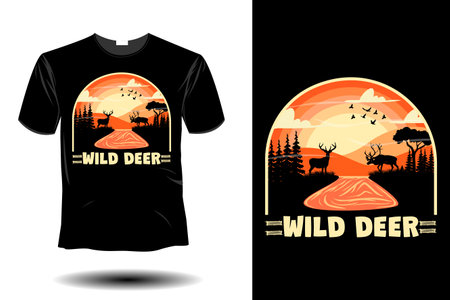 wild deer mockup retro vintage designのイラスト素材