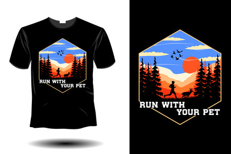 run with your pet retro vintage designのイラスト素材
