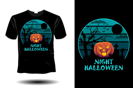 night halloween mockup retro vintage designのイラスト素材